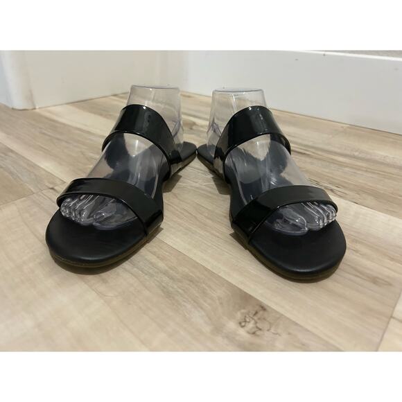 Lauren Conrad Black Strap Sandals Women size 10 Slides Flats - Picture 1 of 5